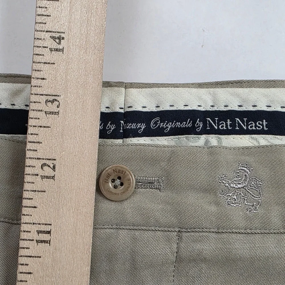Nat Nast Pleated Trousers Mens 37x34 Cement Beige Silk Cotton Casual Classicwear